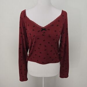 Aeropostale Burgundy Bow-Patterned Top